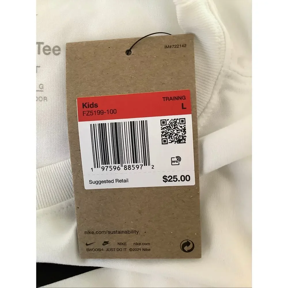 Nike Kids LG White Legend Dri-Fit Swoosh Short Sleeve Athleisure T Shirt A20-2